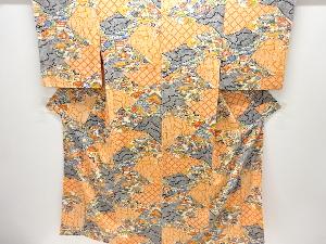 家屋に橋・草花模様小紋着物